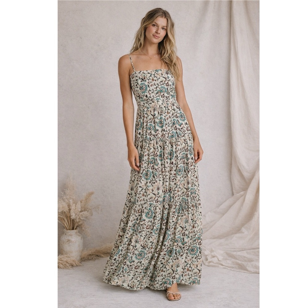Raga Deema Tiered Maxi Dress Floral Boho Cottagecore Cotton Lined XS NWT